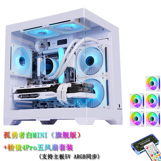 玩嘉孤勇者MINI白色（旗舰版）+棱镜RGB五风扇套装海景房电脑机箱（上下防尘网/M-ATX主板/240水冷）