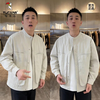 Woodpecker (tucano) 2025 autumn trend henry collar shirt jacket men's simple fashion loose versatile slim casual jacket apricot m 100-120jin jin is equal to 0.5 kg