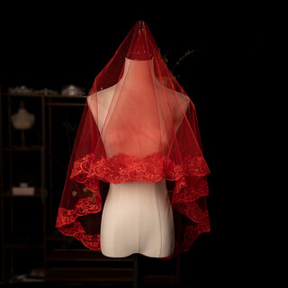 Jingwu simple temperament veil champagne color white red bridal headdress lace new long tail wedding photo red large lace single layer 1 pack