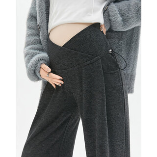 Bangboshi maternity pants korean style gentle glutinous rice wide-leg pants can be worn during pregnancy casual low-waisted side drawstring belly-supporting maternity pants dark gray l 100-130jin jin equals 0.5 kg