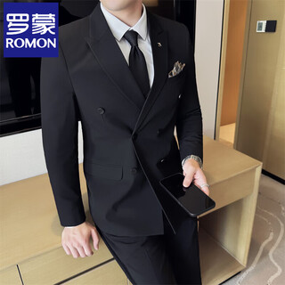 Luo meng suit men's 2025 autumn and winter black formal groom wedding dress double-breasted suit jacket single dress black xl 125-140jin jin is equal to 0.5 kg