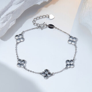 Meluxe pt950 platinum four-leaf clover crushed ice bracelet platinum anniversary gift birthday gift for girlfriend single side about 5.48g-16+3cm