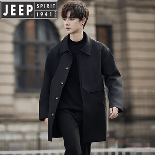 JEEP SPIRIT男士风衣中长款春秋季2025新款潮流男装感痞帅英伦风大衣外套 黑色 L