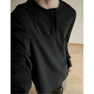 Nying henry collar velvet sweatshirt for boys 25 autumn and winter new fashion brand simple inner layering shirt loose long-sleeved t-shirt black l (110-130jin jin equals 0.5 kg)