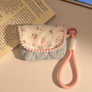 Tuzun ins small floral storage bag women's compact portable card holder ccd camera bag anti-fall portable headphones miscellaneous coin purse blue love heart flower