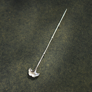 Wen yijia chinese-style handmade sterling silver ginkgo leaf-shaped tea spoon bamboo tea needle integrated tea dial tea spoon tea spoon tea ceremony accessories sterling silver ginkgo leaf tea spoon tea needle