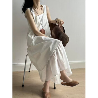 Bo naling dress women's 2025 summer high-end niche design french first love sleeveless white vest temperament loose long skirt irregular suspender dress white l 100-115jin jin equals 0.5 kg