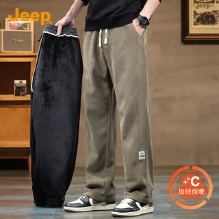 Jeep velvet thickened 2025 autumn and winter casual pants men's trendy brand loose versatile straight pants sports pants men's sweatpants