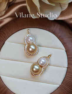 Vzzs natural sea water akoya tahiti real hemp beads rose gold light gold double bead gourd sterling silver melon seed buckle pendant gold beads + akoya