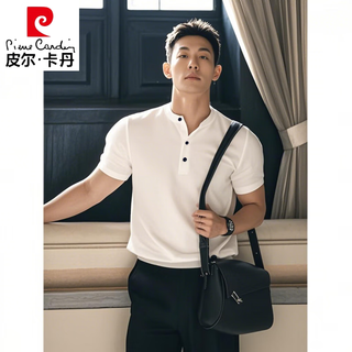Pierre cardin black training right shoulder short-sleeved polo shirt men's handsome henley collar t-shirt showing muscle fitness half-sleeve white m (suitable) 100-115jin jin equals 0.5 kg