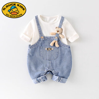G.duckkids baby spring clothing set 0 to 3 years old baby clothes spring pure cotton long-sleeved t-shirt overalls jumpsuit two-piece set 2 bears 80cm