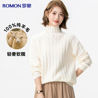 Romon 100% sheep wool pure wool sweater for women autumn and winter thick turtleneck loose bottoming shirt red pullover sweater