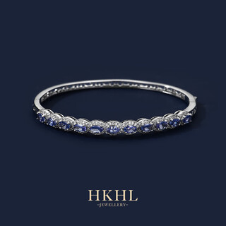 Hkhl 925 silver natural tanzanite silver bracelet for women, sapphire bracelet, high-end silver jewelry birthday gift for girlfriend, natural tanzanite open bracelet, certificate + light luxury gift box