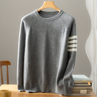 Cashmere sweater men's round neck 2025 autumn and winter high-end cashmere loose sweater knitted bottoming wool bottoming sweater dark medium gray xl