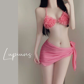 Hongsilinyi bikini three-piece set with small breasts gathered, pure lust hot girl style photo shoot, sexy hot spring resort swimsuit for women, pink m