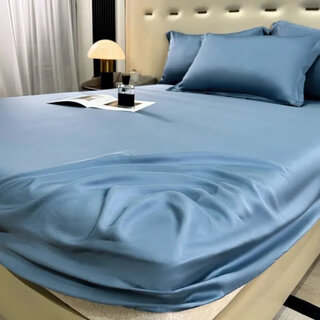 Lady laura fuanna produces 2025 new washed ice silk bed sheet single bed cover tencel bed set single student dormitory washed ice silk - baby blue three-piece set - fitted sheet + pillowcase 180cm*200cm