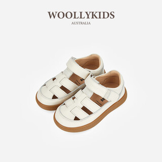 Lamb wally woollykids lamb wally australian genuine leather men's and women's baby 2025 summer new soft-soled anti-slip sandals, ivory white 24, suitable for feet length 14.6-15.0cm