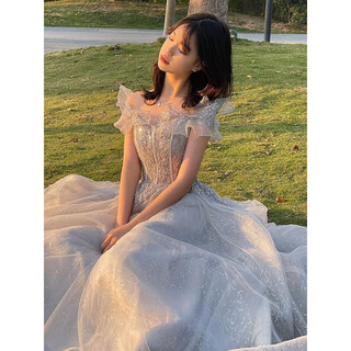 Ayub high-end evening dress women's one-shoulder adult ceremony banquet temperament slimming light luxury niche art test host skirt s