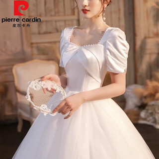Pierre cardin french princess new 2024 satin wedding dress small temperament simple bride retro wedding main veil xl