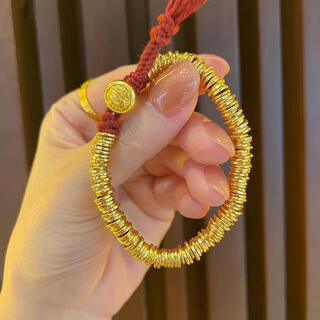 Yadige ancient style gold-plated silver-coiled braided rope bracelet for women. five-way god of wealth transfer beads broken gold red rope bracelet. coiled vertical pattern bracelet 6mm, gold-filled about 0.4 grams.