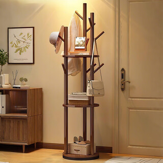 Quanpinwu solid wood rotating clothes rack floor-standing vertical coat rack clothes rack bedroom special clothes drying advanced storage walnut 1