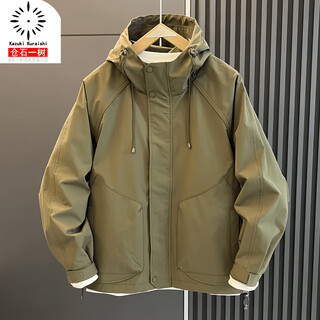 Kuraishi kazuki autumn and winter hooded jacket work jacket men's 2025 new fashion versatile sports outdoor top khaki xl
