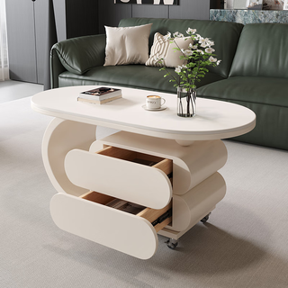 Famous movable slate coffee table for small apartment living room light luxury and high-end 2025 new sofa side cabinet side table small coffee table beige + pure white slate table top length 80 width 40 height 45