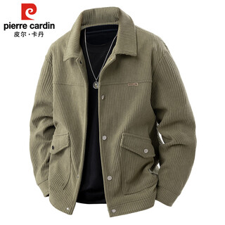 Pierre cardin corduroy jacket men's autumn and winter workwear trendy loose casual thickened jacket top pea green xl