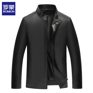 Romon men's leather jacket 2025 autumn new fashion casual stand collar windproof motorcycle jacket men's top black xl (175)