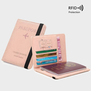 Passport bag protective cover anti-theft card swipe cover document storage bank card bag rfid overseas travel id card jacket tender pink can hold two passports pvc anti-degaussing anti-theft swipe