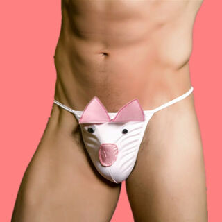 Men's underwear, sexy and personalized, cartoon pig underwear, role-playing crotchless thong, cute and passionate s-xxl
