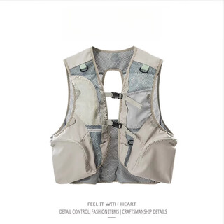He jiagong outdoor multi-functional lightweight sports fishing vest multi-pocket hiking mountaineering riding short vest vest men gray s