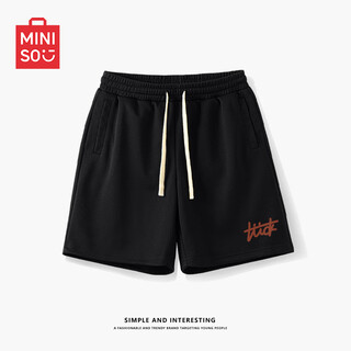 Miniso trendy brand five-point pants men's 2025 summer new youth heavyweight sports breathable outer shorts black 2xl