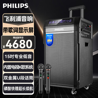 Philips outdoor stage high-power square dance audio mobile portable trolley commercial conference speaker wireless bluetooth high-volume karaoke amplification with dual microphone sd190t lithium iron phosphate + dual professional microphones