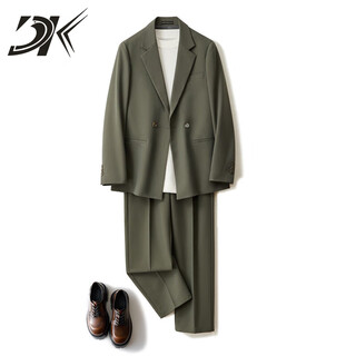 Dk brand men's casual suit suit men's spring and autumn new style micro wide fashion trend handsome suit two-piece gray green (top + pants) 2xl