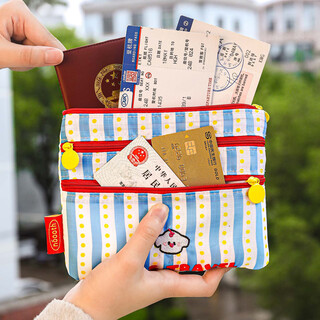 Yingsi style document storage bag, passport, air ticket, overseas travel, id card, change card bag, multi-functional portable wallet, blue, simple puppy, 1 piece