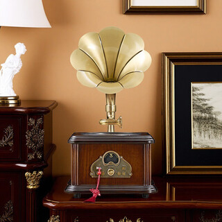 Canna retro mini cd gramophone european bluetooth hifi speaker old antique home cd player living room ornaments simulated vinyl record player d99 birthday gift d99max version walnut color + chinese culture charger and plug-in dual-purpose (10 cd discs)