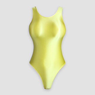 Solid color tight-fitting silky glossy high-cut sherbin shape gymnastics one-piece swimsuit women's vest with crotch ballet dance suit bright yellow s st hip style