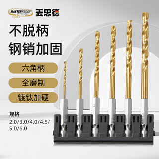 Masterproof hexagonal handle twist drill bits, a full set of titanium-plated alloy drill bits, metal drilling anti-skid high-speed steel twist drill bits