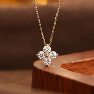 Kuxa18k gold lucky four-leaf clover diamond necklace 18k gold artificial laboratory-grown diamond pendant d vvs1/very slightly flawless 18k yellow single pendant medium 45 points 0