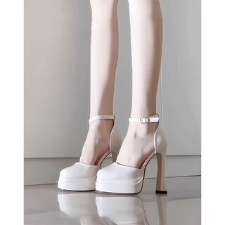 Tianyi new small waterproof platform high-heeled shoes for women thick-soled sexy toe-toe sandals thick-soled french mary jane shoes wedding shoes thick-soled high-heeled shoes beige 9cm 38