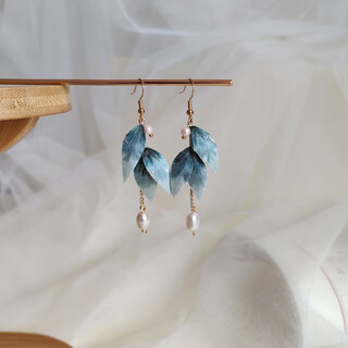 Caox qingming qingzi handmade velvet flower hairpin bamboo leaf hairpin ancient style headwear cheongsam daily hairpin bamboo leaf earrings qingming ear hooks pair