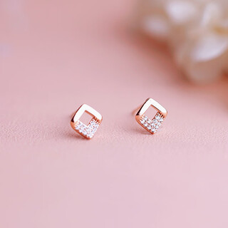 Anst old phoenix gold store style 925 silver needle plated 18k rose gold hollow diamond diamond earrings simple temperament invisible fan rose gold