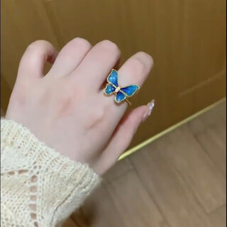 Quamer ancient imitation enamel colorful butterfly ring for women inlaid with zircon ring as a birthday gift for girlfriend and wife blue butterfly ring-opening
