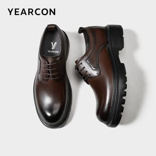 Yierkan men's shoes leather shoes men's 2024 autumn new cowhide thick-soled light business casual shoes british derby shoes men's brown 40