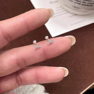 Xinshe s999 sterling silver earrings for women mini bow pure silver ear piercing 2025 new style sleeping-free earrings for women a pair of mini bow earrings