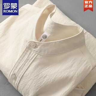 Romon japanese apricot stand-collar short-sleeved shirt for men henry collar cotton and linen round neck five-quarter sleeve t-shirt for women with high-end texture hemp natural color m 80-jin jin is equal to 0.5 kg