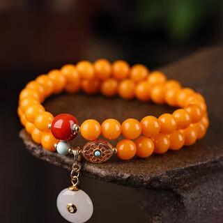 Adrius luxury high-end amber beeswax bracelet for women, chicken fat yellow full honey old wax multi-circle white jade safety buckle 6mm