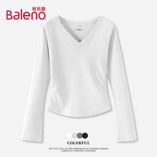 Baleno v-neck slim pleated long-sleeved t-shirt for women 2025 autumn and winter new soft and waxy comfortable inner brushed warm base shirt