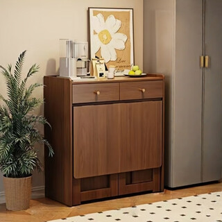 Qiuke solid wood sideboard dining table integrated wall-mounted antique style small apartment storage cabinet 2025 new living room dining table wine cabinet